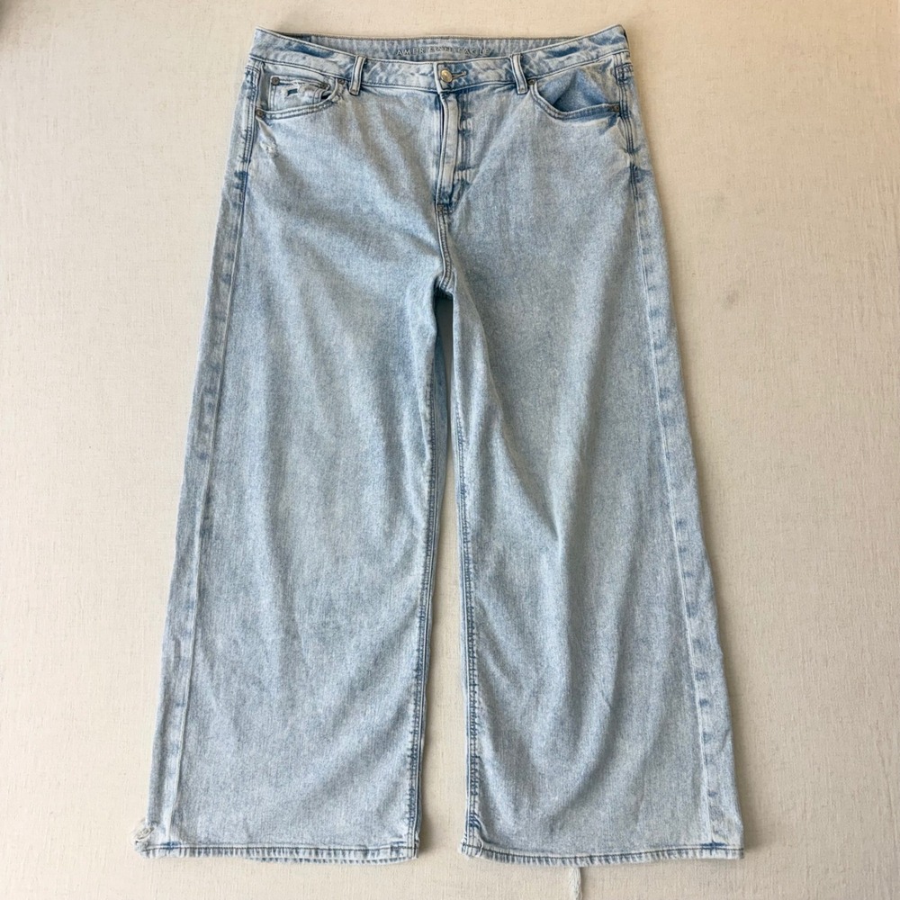 American Eagle Super High-Rise Distressed Baggy Wide Leg Jeans Womens 16 Short